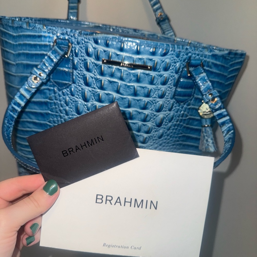Brahmin Blue Croc-Embossed Leather Tote - Picture 11 of 11